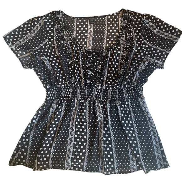 TORRID Black & White Polka Dot Ruffle Peplum Blouse - Size 3X - Picture 1 of 7
